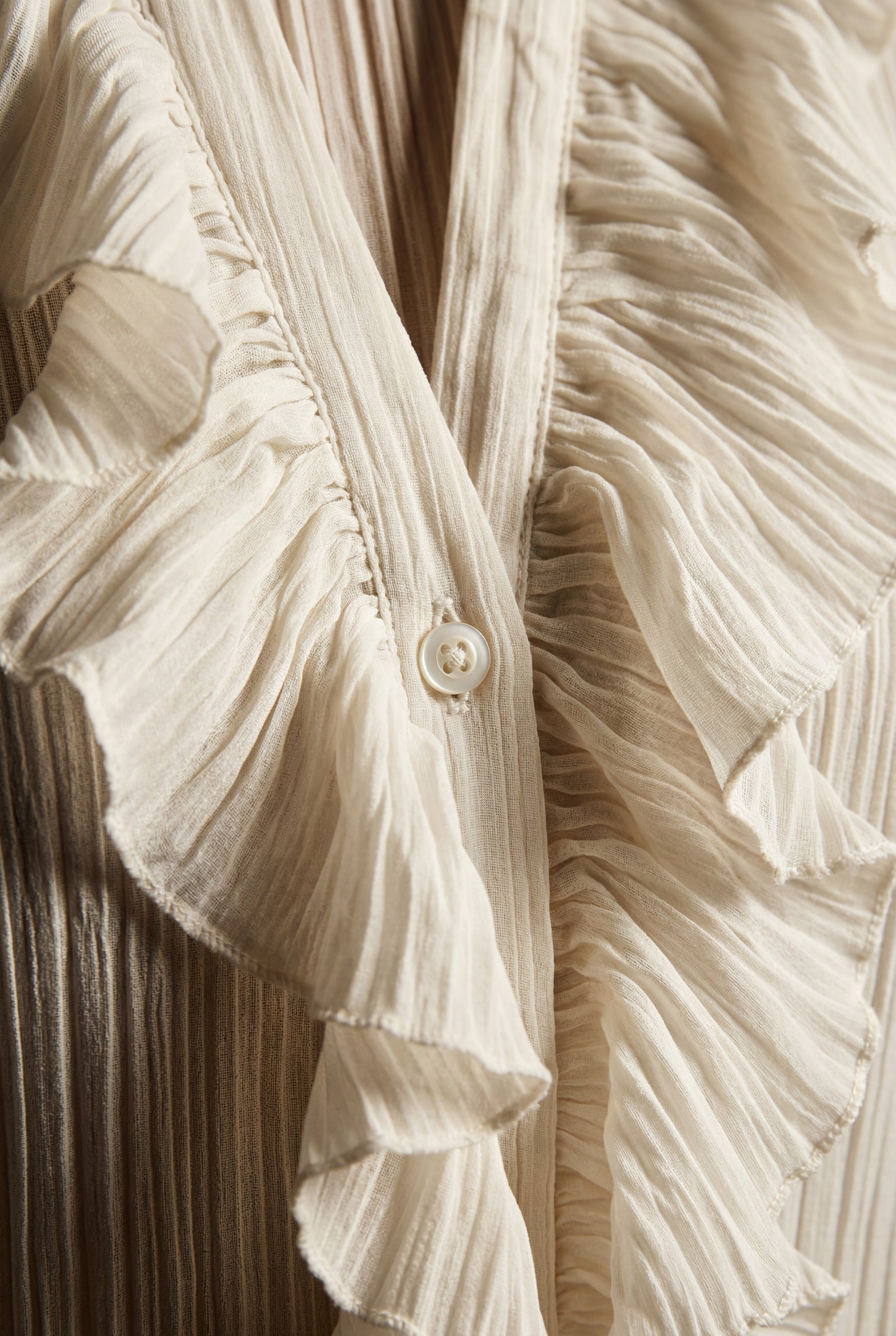White Ruffled Pleated Blouse with Fluted Cuffs - Blouses - Photo 6