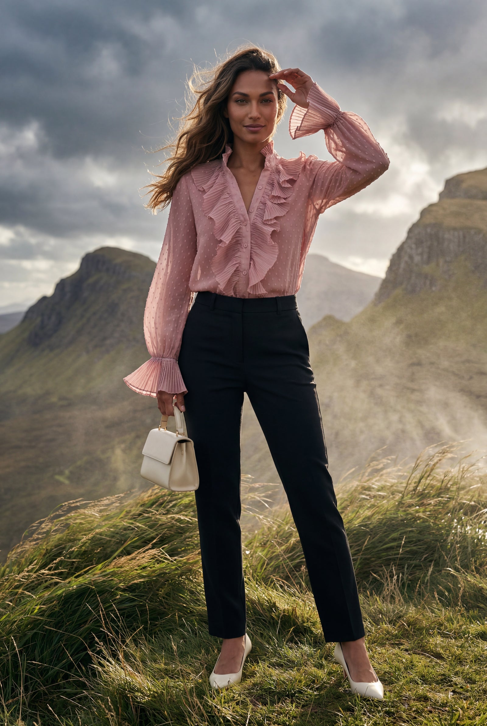 Pink Ruffled Pleated Blouse with Fluted Cuffs - Blouses - Photo 8