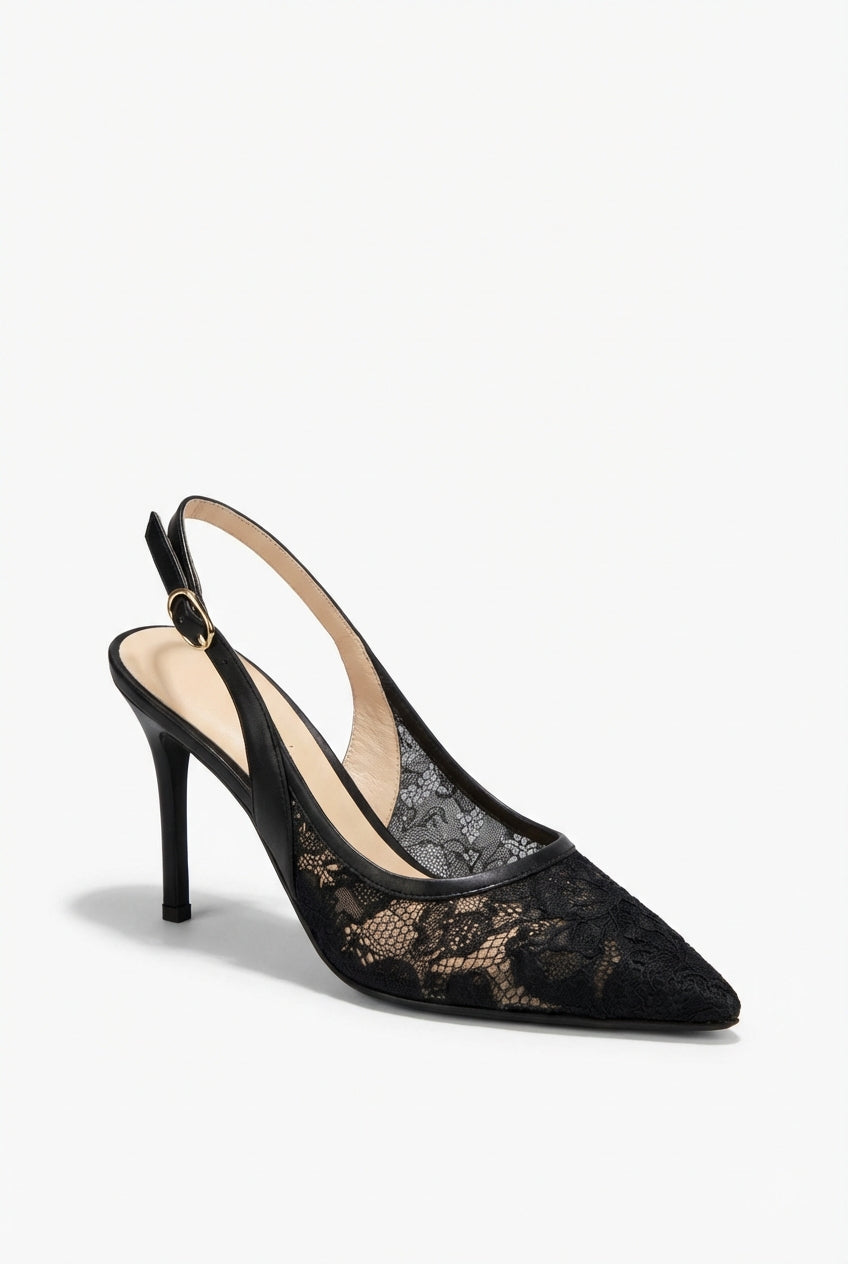 White Sheer Lace Pointed Toe Slingback Bridal Heels - Photo 8