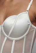 White Sheer Panel Boned Corset Crop Top - Corset crop tops - Photo 4
