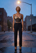 Black Sheer Panel Boned Corset Crop Top - Corset crop tops - Photo 8