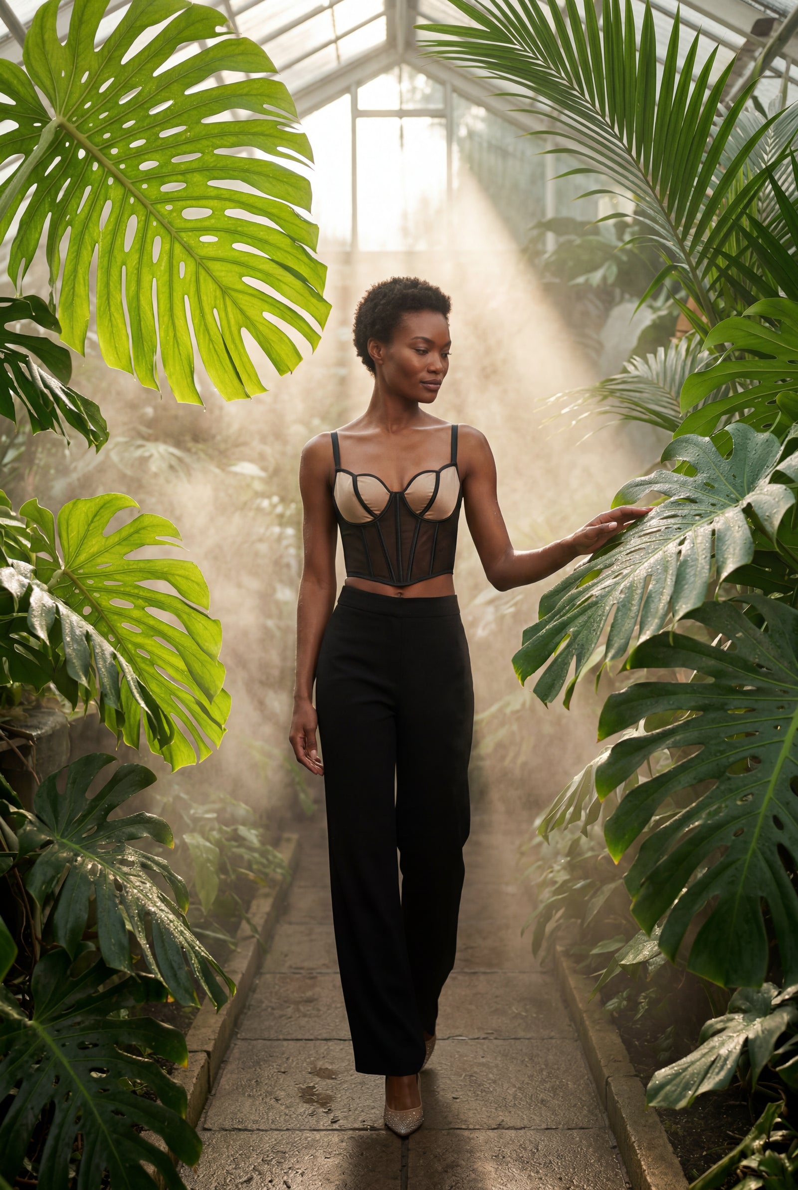 Black Sheer Panel Boned Corset Crop Top - Corset crop tops - Photo 9