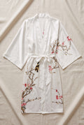 Silk Kimono Robe in White — studio front