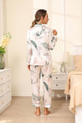 Silk Pajama Set with Notched Collar in White — studio angle