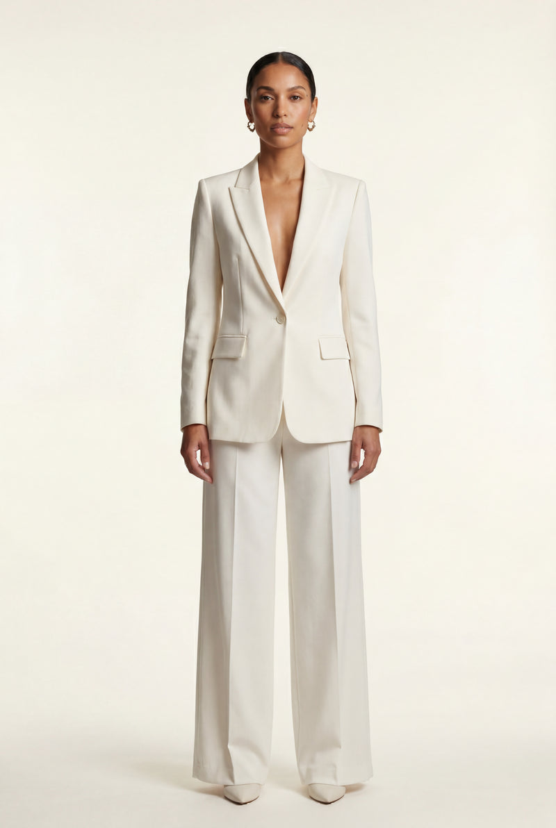 White Single-breasted Tailored Blazer and Trouser Set - Trousers - Photo 2