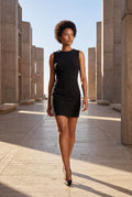 Black Sleek Sleeveless Bodycon Mini Dress with Crew Neckline - Photo 5