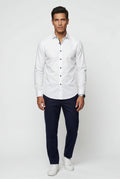 White Slim Fit Long Sleeve Dress Shirt with Spread Collar - Dress Shirts - Photo 2