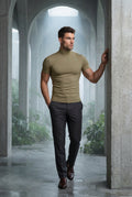 Khaki Slim Fit Short Sleeve Turtleneck Shirt - Turtleneck shirts - Photo 12