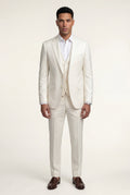 White Slim Fit Three-piece Suit with Notch Lapel Vest - Photo 3