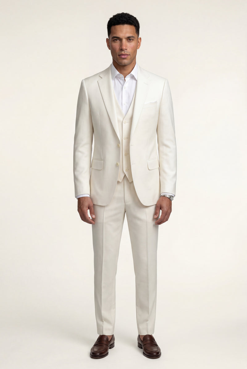White Slim Fit Three-piece Suit with Notch Lapel Vest - Photo 3