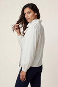 White Soft Ivory Ruffle Collar Tie-neck Long Sleeve Blouse - Blouses - Photo 2