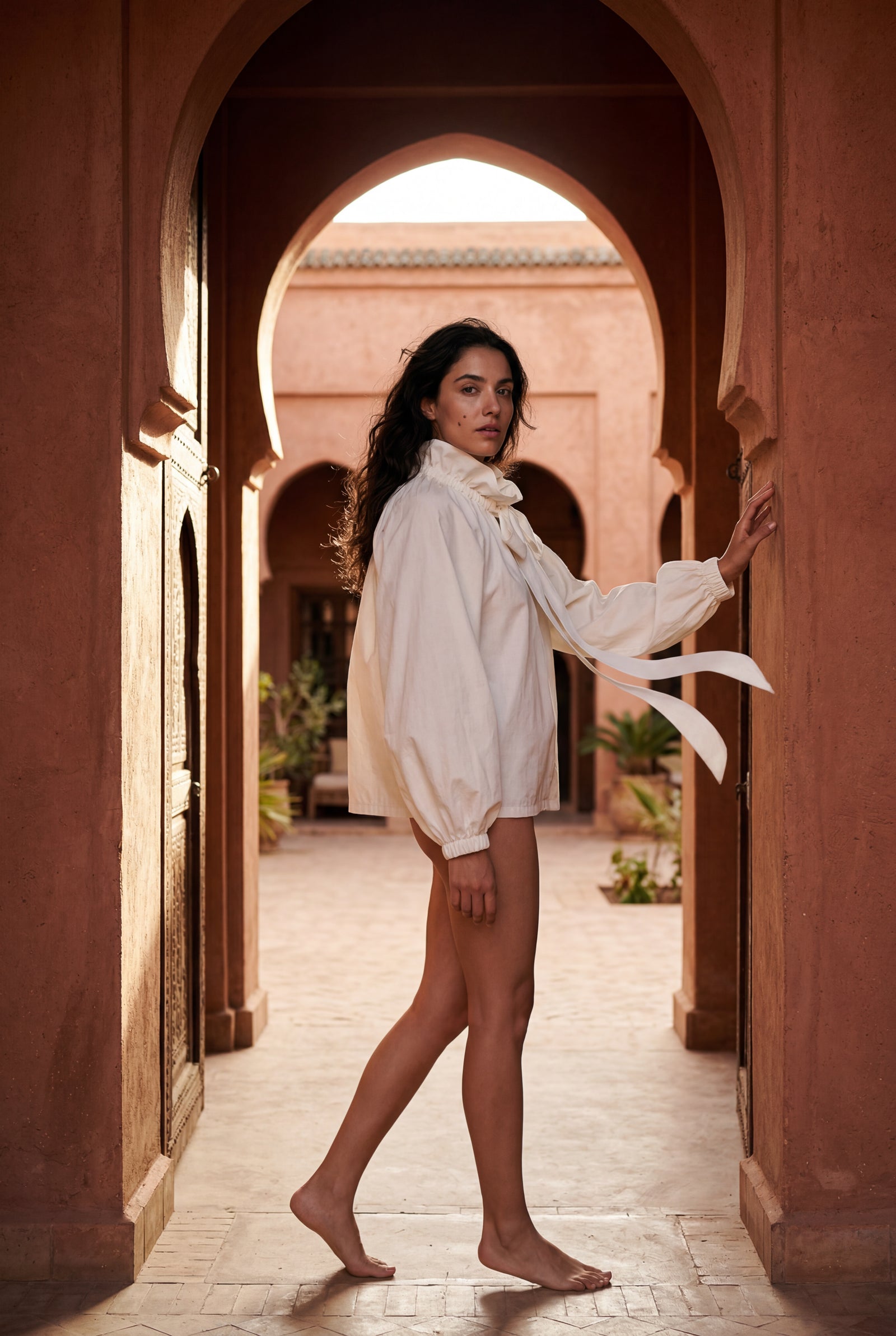 White Soft Ivory Ruffle Collar Tie-neck Long Sleeve Blouse - Blouses - Photo 4