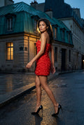 Red Strapless 3d Rose Applique Bodycon Mini Dress - Mini cocktail dress - Photo 6
