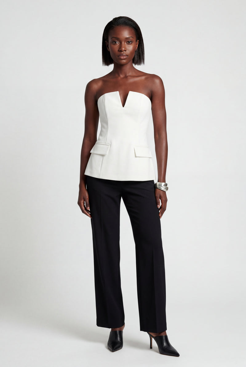 White Strapless Notched Peplum Architectural Top - Peplum top - Photo 1