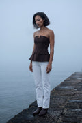 Brown Strapless Notched Peplum Architectural Top - Peplum top - Photo 10