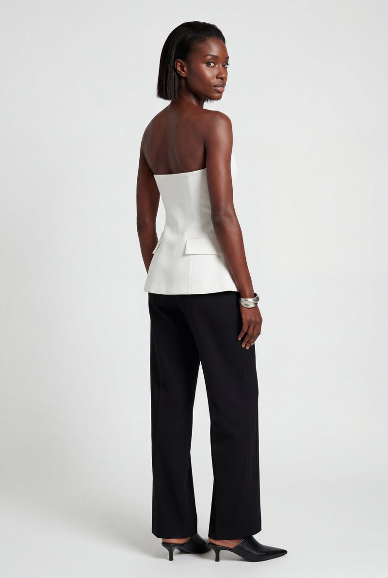 White Strapless Notched Peplum Architectural Top - Peplum top - Photo 2