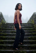 Burgundy Strapless Notched Peplum Architectural Top - Peplum top - Photo 7