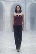 Burgundy Strapless Notched Peplum Architectural Top - Peplum top - Photo 9