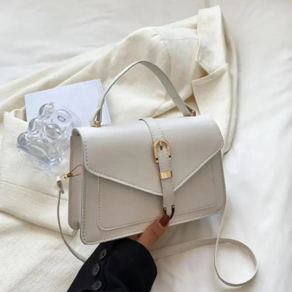 White Structured Mini Crossbody Bag with Buckle Detail - Photo 5
