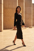 Black Structured Peplum Skirt Suit with Square Neckline - Photo 5