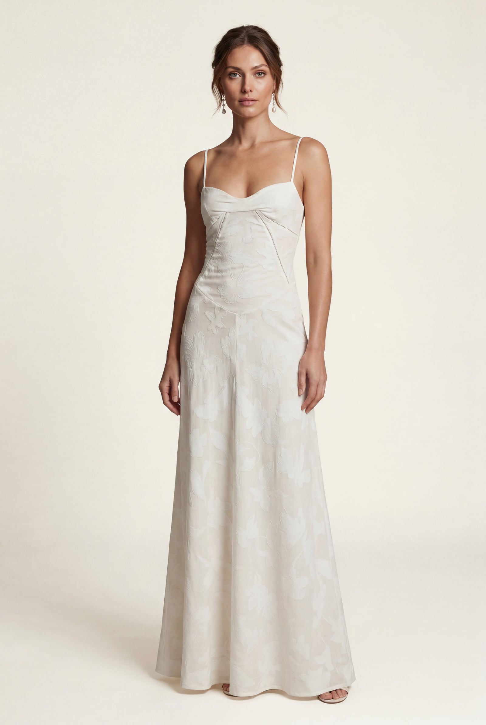 White Sweetheart Neck Strappy A-line Maxi Bridal Dress - Photo 1