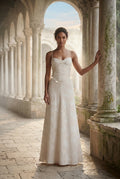 White Sweetheart Neck Strappy A-line Maxi Bridal Dress - Photo 21