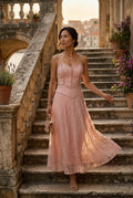 Pink Sweetheart Neck Strappy A-line Maxi Bridal Dress - Photo 24