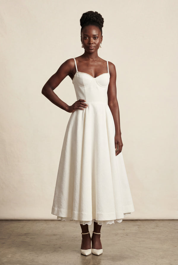 White Sweetheart Neckline Fit and Flare Midi Cocktail Dress - Photo 1