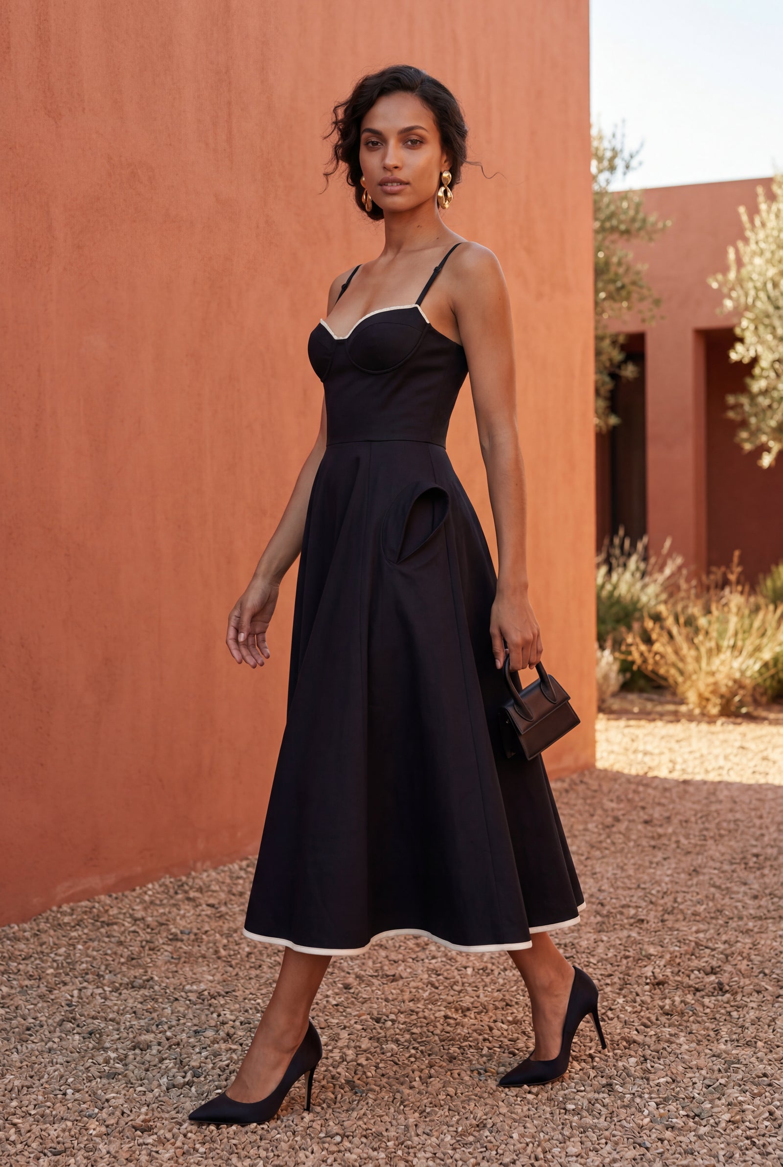 Black Sweetheart Neckline Fit and Flare Midi Cocktail Dress - Photo 18
