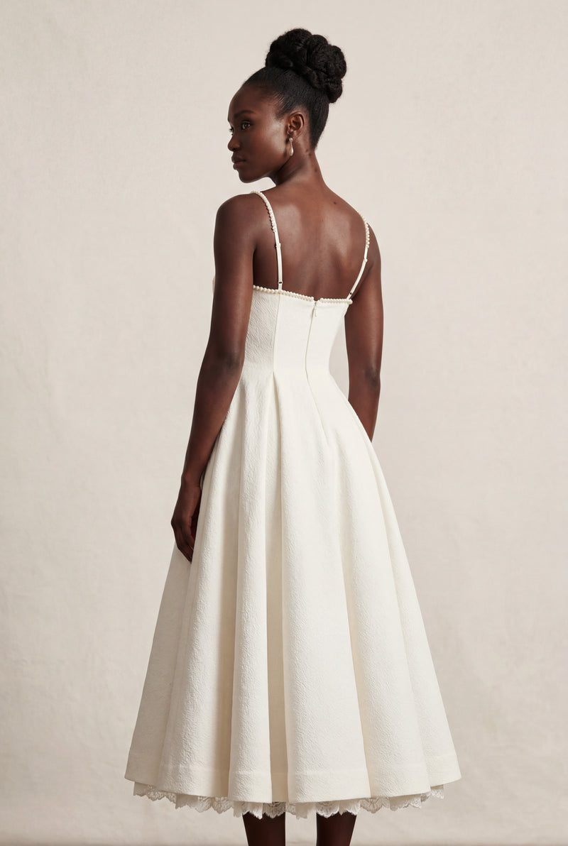 White Sweetheart Neckline Fit and Flare Midi Cocktail Dress - Photo 3