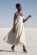 White Sweetheart Neckline Fit and Flare Midi Cocktail Dress - Photo 6