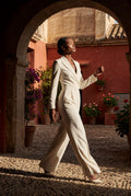 White Tailored Wide-leg Blazer Jumpsuit with Lapel Neckline - Wide leg jumpsuit - Photo 11