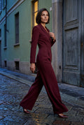 Red Tailored Wide-leg Blazer Jumpsuit with Lapel Neckline - Wide leg jumpsuit - Photo 2