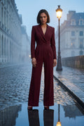 Red Tailored Wide-leg Blazer Jumpsuit with Lapel Neckline - Wide leg jumpsuit - Photo 4