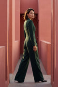 Green Tailored Wide-leg Blazer Jumpsuit with Lapel Neckline - Wide leg jumpsuit - Photo 5