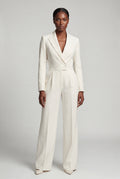 White Tailored Wide-leg Blazer Jumpsuit with Lapel Neckline - Wide leg jumpsuit - Photo 8