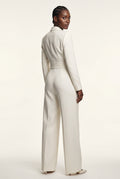 White Tailored Wide-leg Blazer Jumpsuit with Lapel Neckline - Wide leg jumpsuit - Photo 9