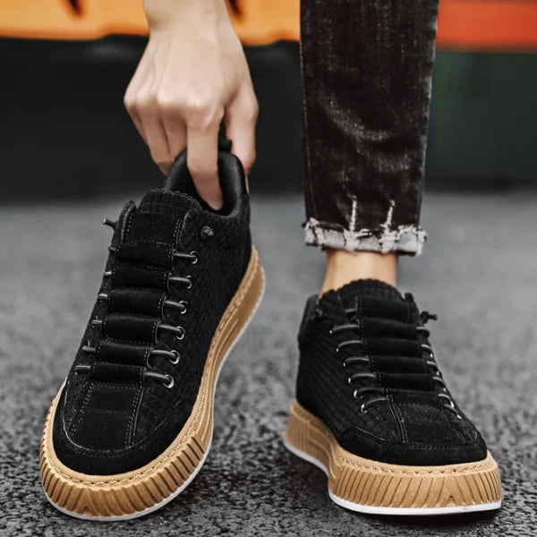 Textured Grid-pattern Low-top Sneakers with Contrast Sole - Photo 5