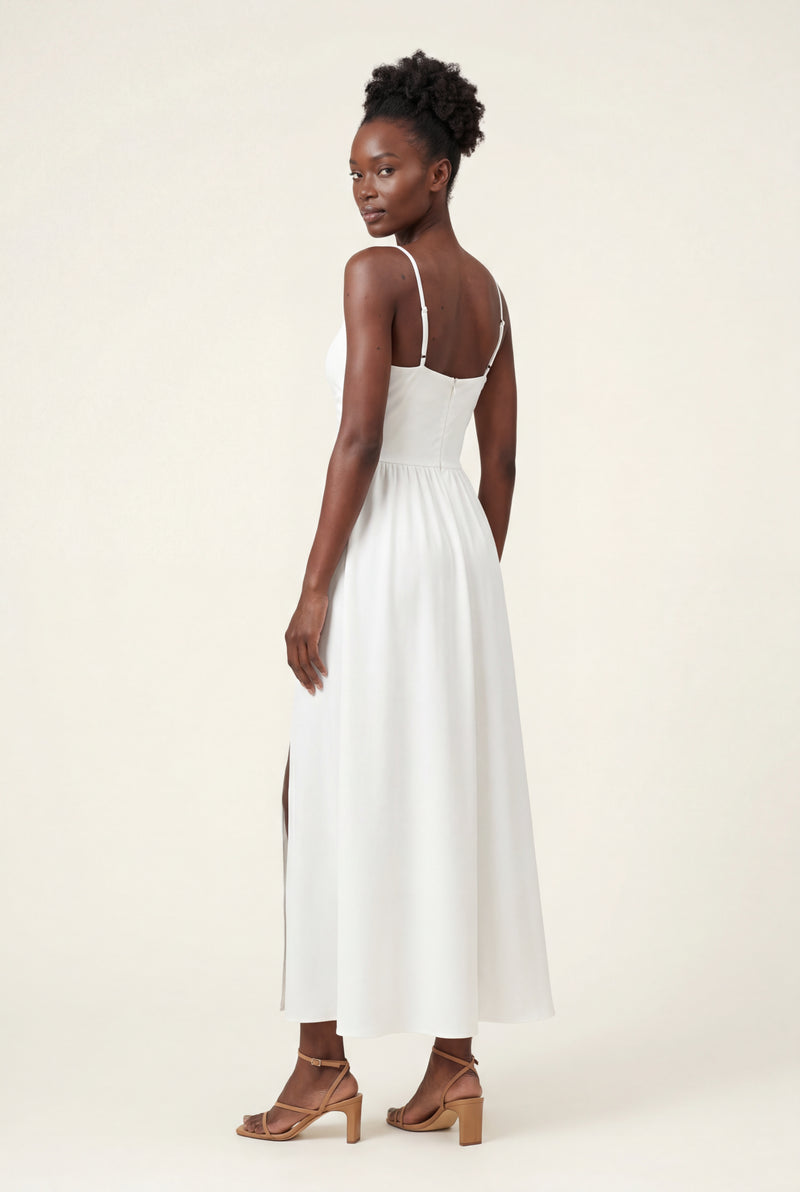 White Twist-front Cutout Midi Dress with Side Slit - Photo 2