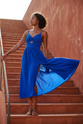 Blue Twist-front Cutout Midi Dress with Side Slit - Photo 23