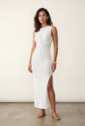White Twist-front Sleeveless Fitted Maxi Dress - Photo 3