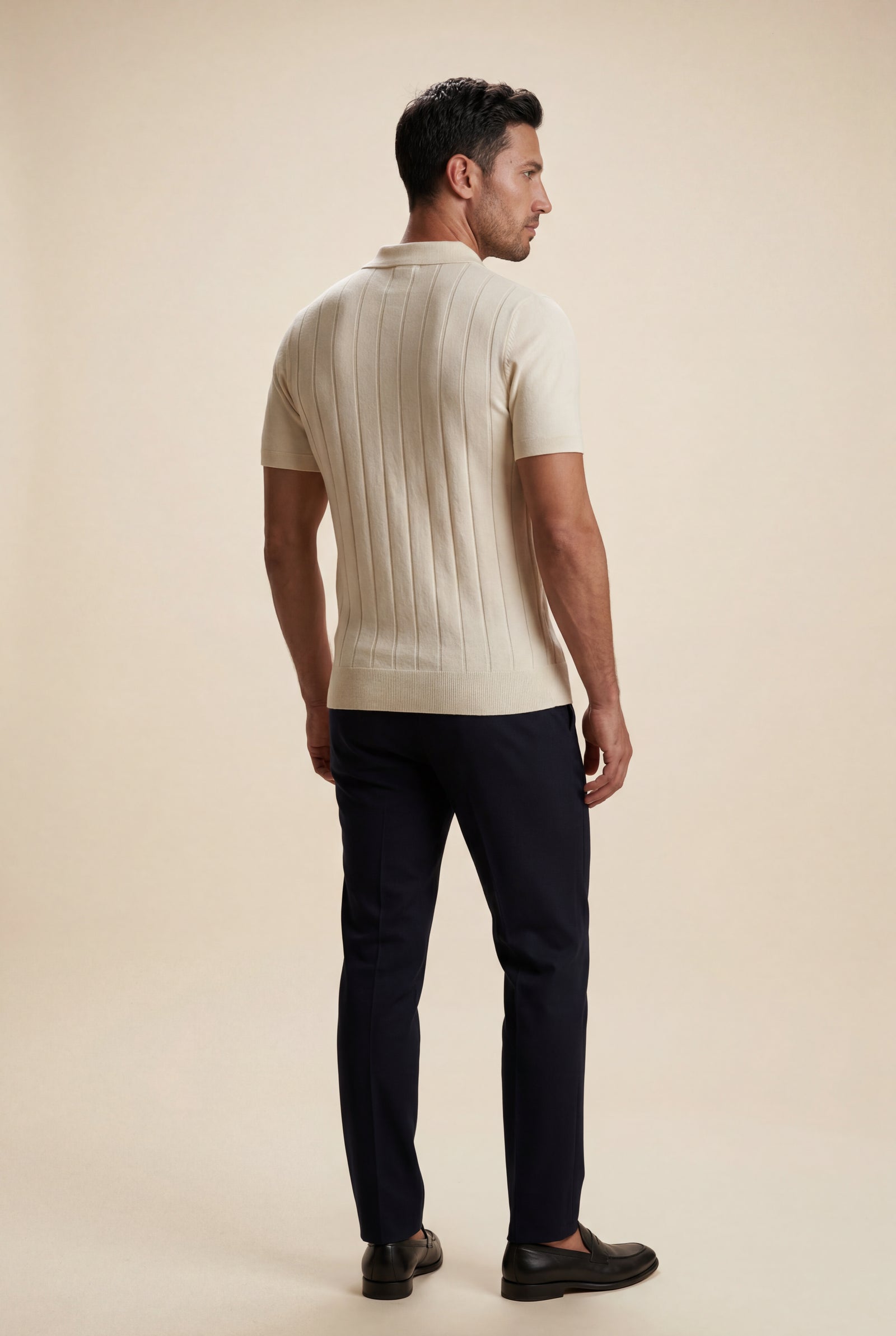 White Vertical Ribbed Tailored Short Sleeve Polo Shirt - Polo shirts - Photo 5