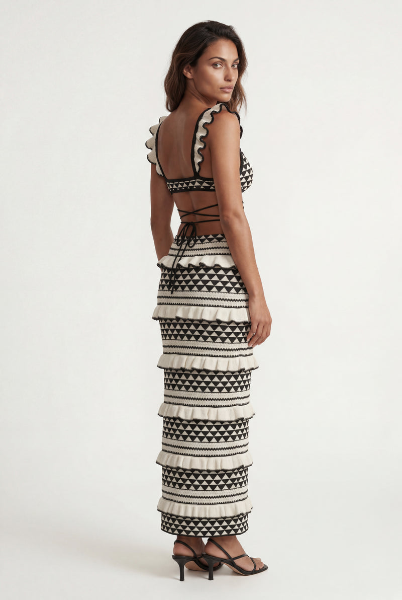 White White Geometric Crop Top & Ruffle Maxi Skirt Set - Two-piece suits - Photo 2