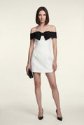 White White Off-shoulder Mini Dress with Black Bow Detail - Photo 1