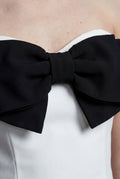 White White Off-shoulder Mini Dress with Black Bow Detail - Photo 3