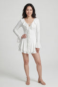 White White Ruffle Trim Tie-front Mini Dress with Flared Cuffs - Photo 1