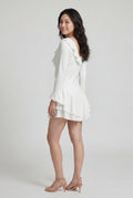 White White Ruffle Trim Tie-front Mini Dress with Flared Cuffs - Photo 2