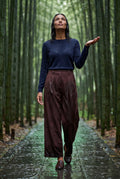 Burgundy Wide-leg High-waisted Tailored Trousers with Pleats - Wide leg pants - Photo 12
