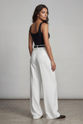 White Wide-leg High-waisted Tailored Trousers with Pleats - Wide leg pants - Photo 2