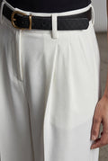 White Wide-leg High-waisted Tailored Trousers with Pleats - Wide leg pants - Photo 3